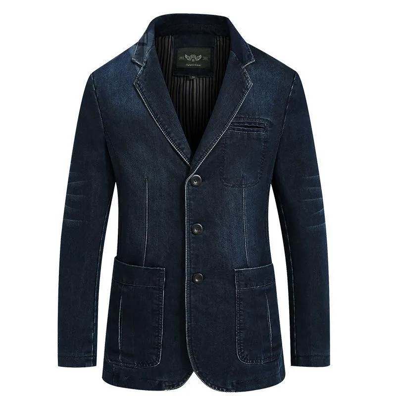 New Mens Denim Blazer Men Fashion Cotton Vintage Suit Jacket 4XL Male Blue Coat Denim Jacket Men Slim Fit Jeans Blazers Outwear261H