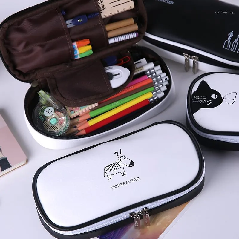 Pencil Cases Simple Case Black And White Bag Fashion Stationary For School Boy Xmas Gift Girl Pen Organizer Eraser Bag1