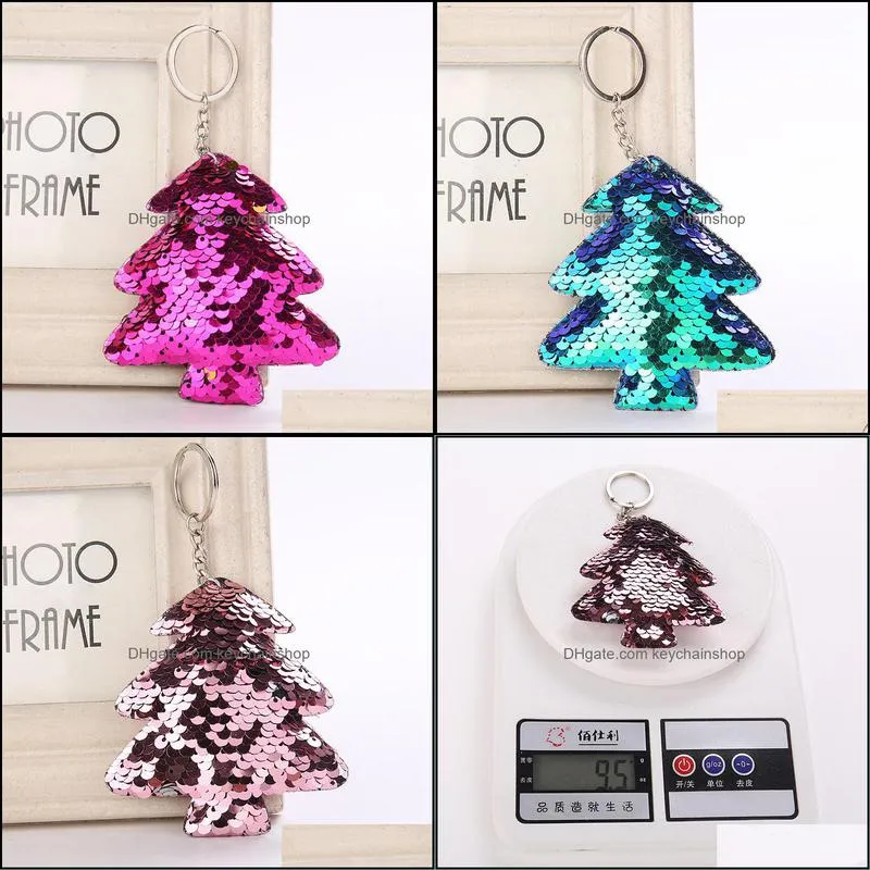 Cute Christmas tree Keychain Glitter Pompom Sequins Key Ring Gifts for Women Llaveros Mujer Charms Car Bag Accessories Key Chain