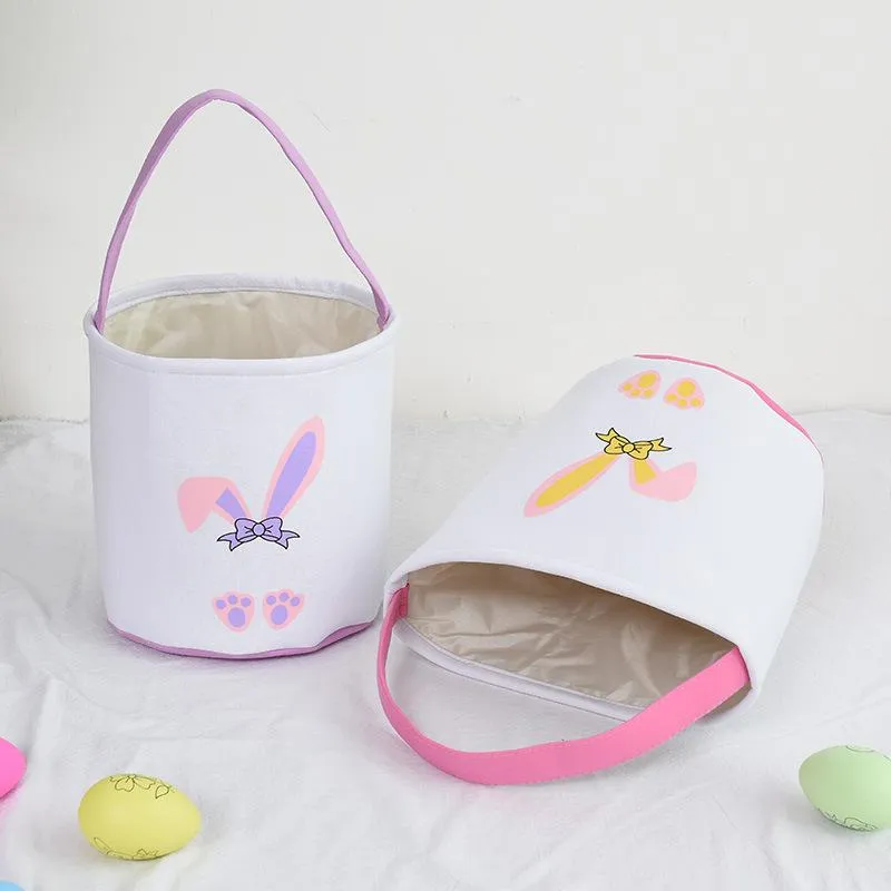 Festive Easter Basket Bunny Printing Handbag Bucket New Bow Tote Bucket