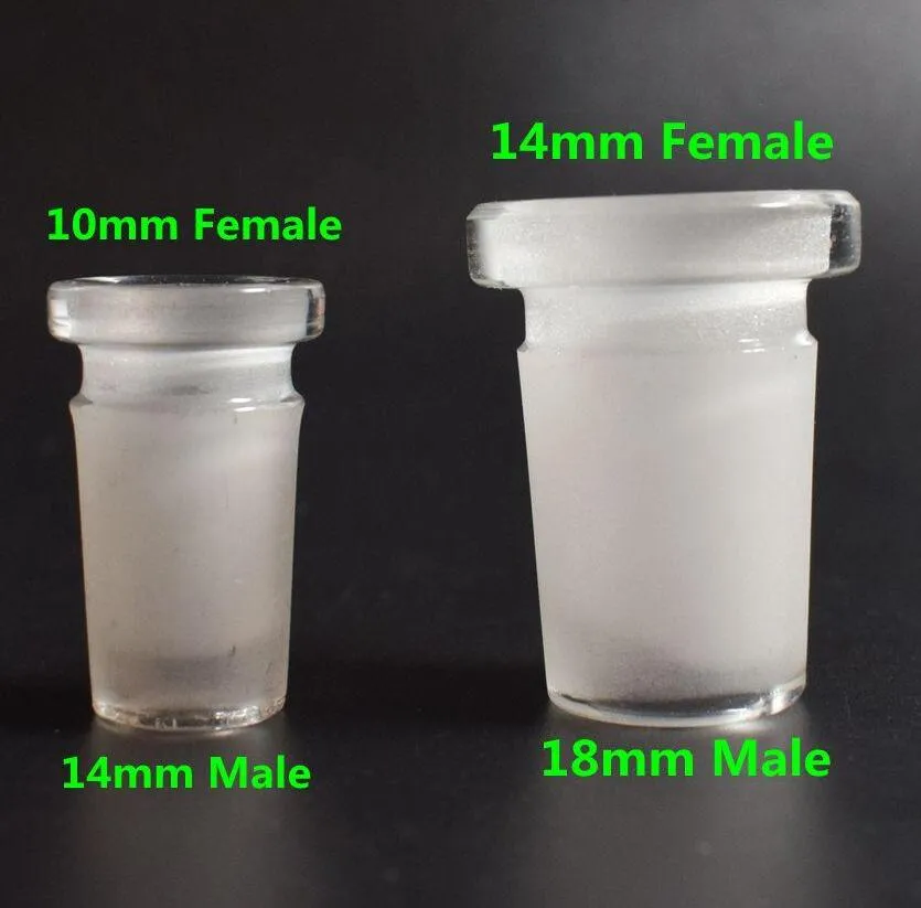 Rökande 18 mm hane till 14 mm hona Glaskontakt Reducer lågprofil Adapter 14 mm till 10 mm frostat borosilikat nedspaltsspaltspridare