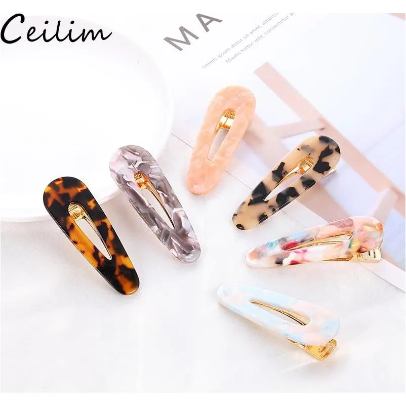 cute style acrylic hair clip for girls women water drop shape leopard marble textured geometric duckbill barrette hairpin hair