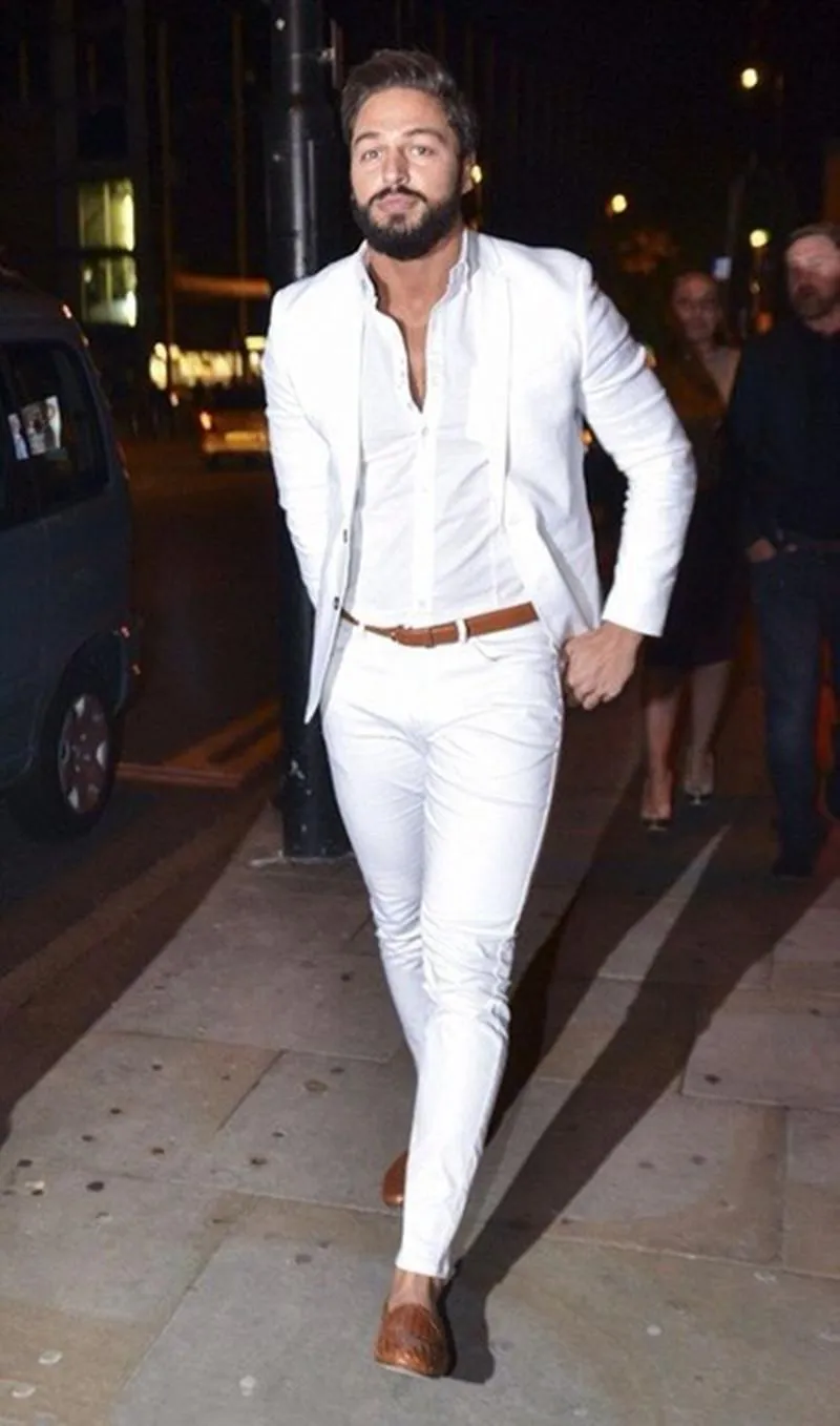 2020 mode blanc hommes costumes décontracté Terno coupe ajustée 2 pièces personnalisé Blazer smoking costume costumes de mariage pour hommes veste Pants217g