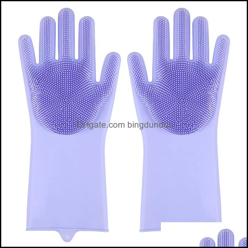 2Pcs=1Lot Silicone Scrubber Rubber Cleaning Gloves Dusting Dish Washing Pet Care Grooming Hair Car Insulated Kitchen Helper