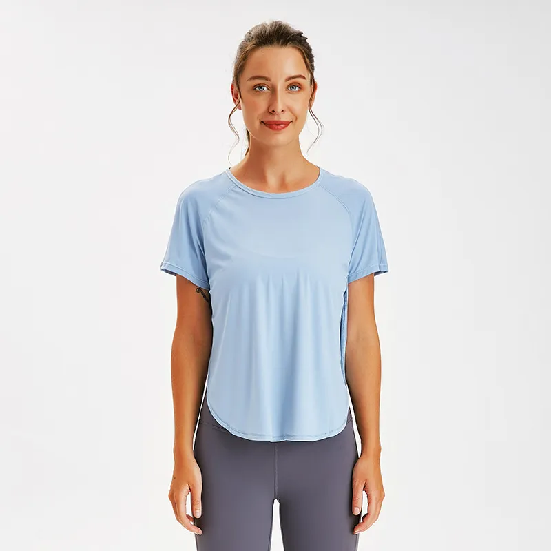 L-03 Yoga hauts de sport à manches courtes vêtements de sport femmes coupe ample chemise séchage rapide respirant Fitness T-shirt décontracté haut de Yoga