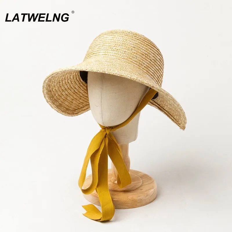 New Children Summer Straw Sun Hats Girls Beach Hat Journey UV Protection Hat With Long Ribbon Kids Bucket Hats Wholesale S1166 Y200714