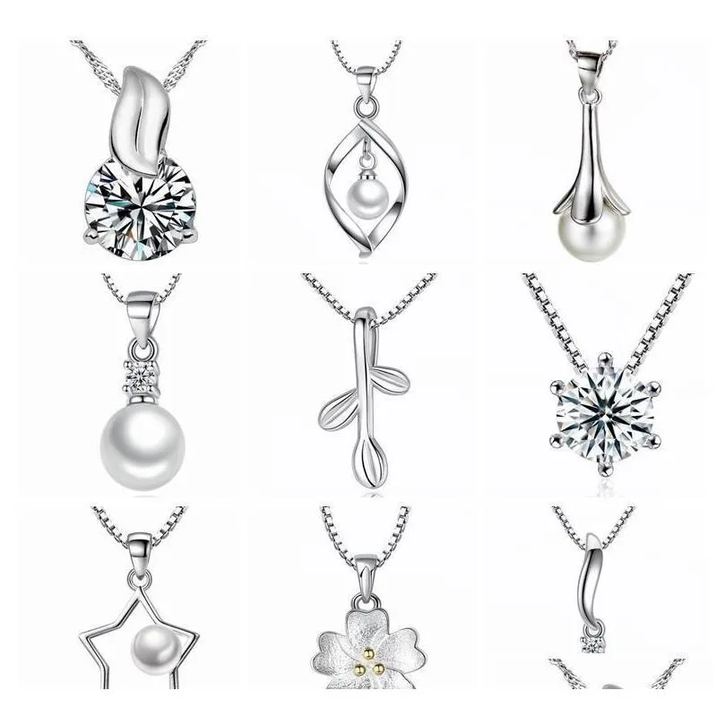 45 estilos 925 collar colgante sin cadena encantos de moda collares perlas colgantes de flores de cristal Zcjk1