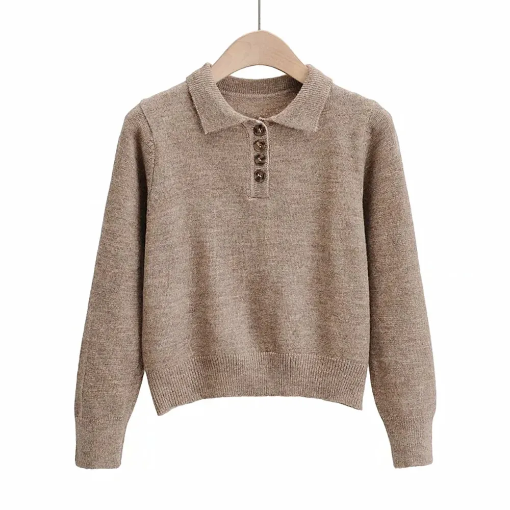 Vintage Knit Polo Sweater - Womens Long Sleeve Collared