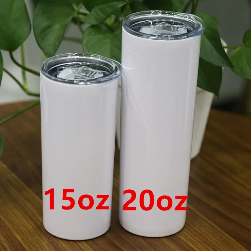 20oz sublimering skinny tumbler med halm rostfritt stål vattenflaskor dubbla isolerade smala vakuum koppar kaffe mjölk muggar A12
