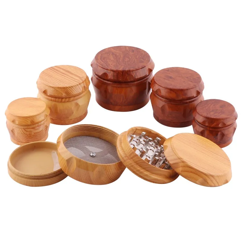 Roken Accessoires Houten Drum Grinder Wood Herb Grinders 2 Type 40mm / 50mm / 63mm 4 Lagen Tobacco