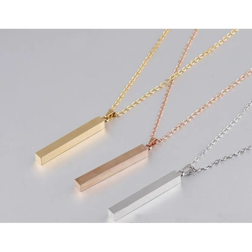 stainless steel bar pendant necklace new fashion gold rose gold silver solid blank bar charm pendant for buyer own engraving jewelry