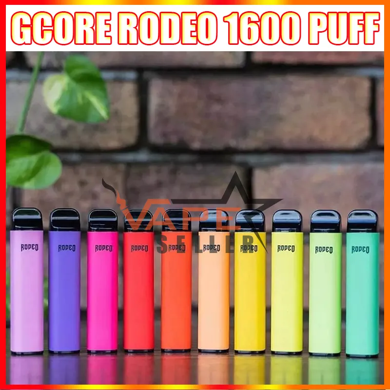 GCORE RODEO 1600 퍼프 일회용 포드 전자 담배 950mAh 배터리 6ml 미리 채워진 카트리지 흡연 Vape 펜 키트 VS Gunnpod