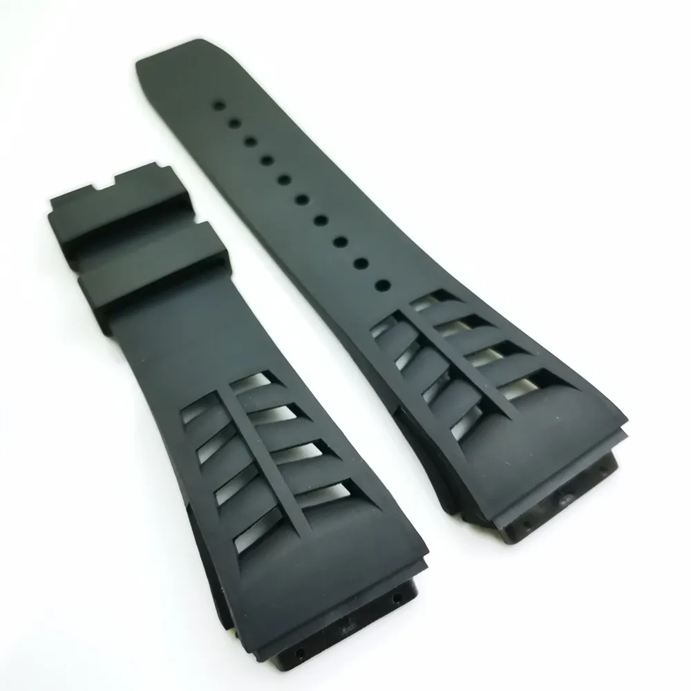 25mm Black Watch Band 20mm Folding Clasp Rubber Strap For RM011 RM 50-03 RM50-01
