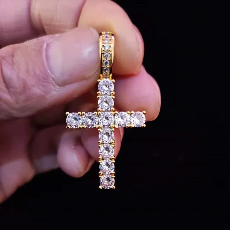 Colliers pendentifs hommes femmes Hip Hop collier croix avec chaîne de tennis en zircon de 4 mm glacé Bg HipHop bijoux cadeau de mode_voghion.com
