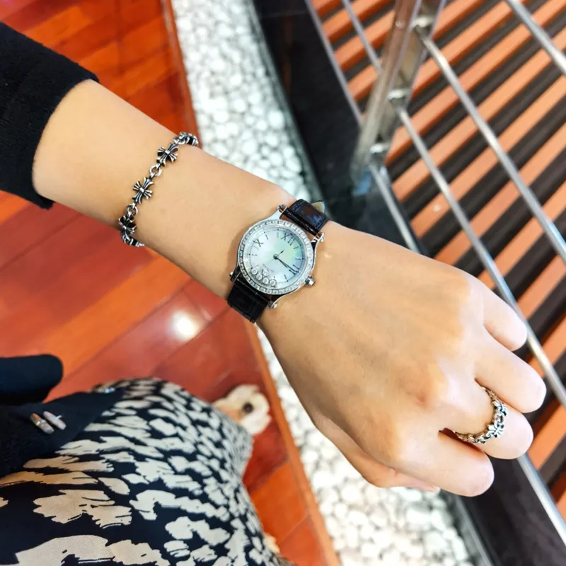 New Fashion Top Quality Woman Classic Design Watches Bracelet Happy Diamonds Lady Sports Wristwatch Genuine Leather Montres De Luxe Reloj