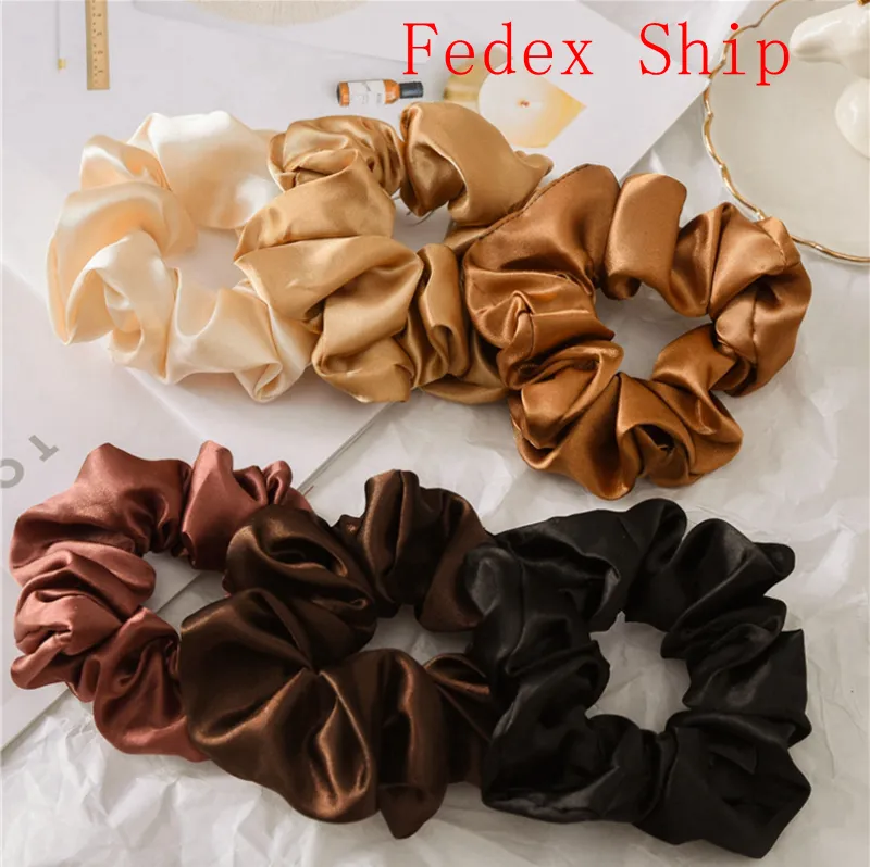Scrunchies Hairbands Solid Satin Hair Bands Large intestine Hair Ties Ropes Girls Ponytail Holder Hair Accessories 6 Designs 120pcs DW4259