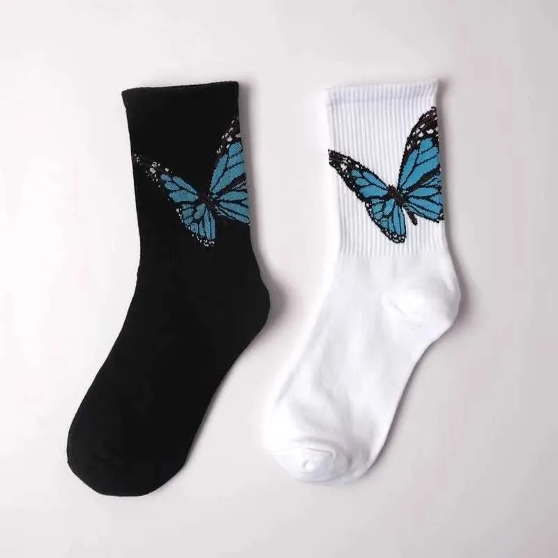 Men's Socks Palm palm butterfly men's women's angel Cotton Black and sports high tube socks fashionable