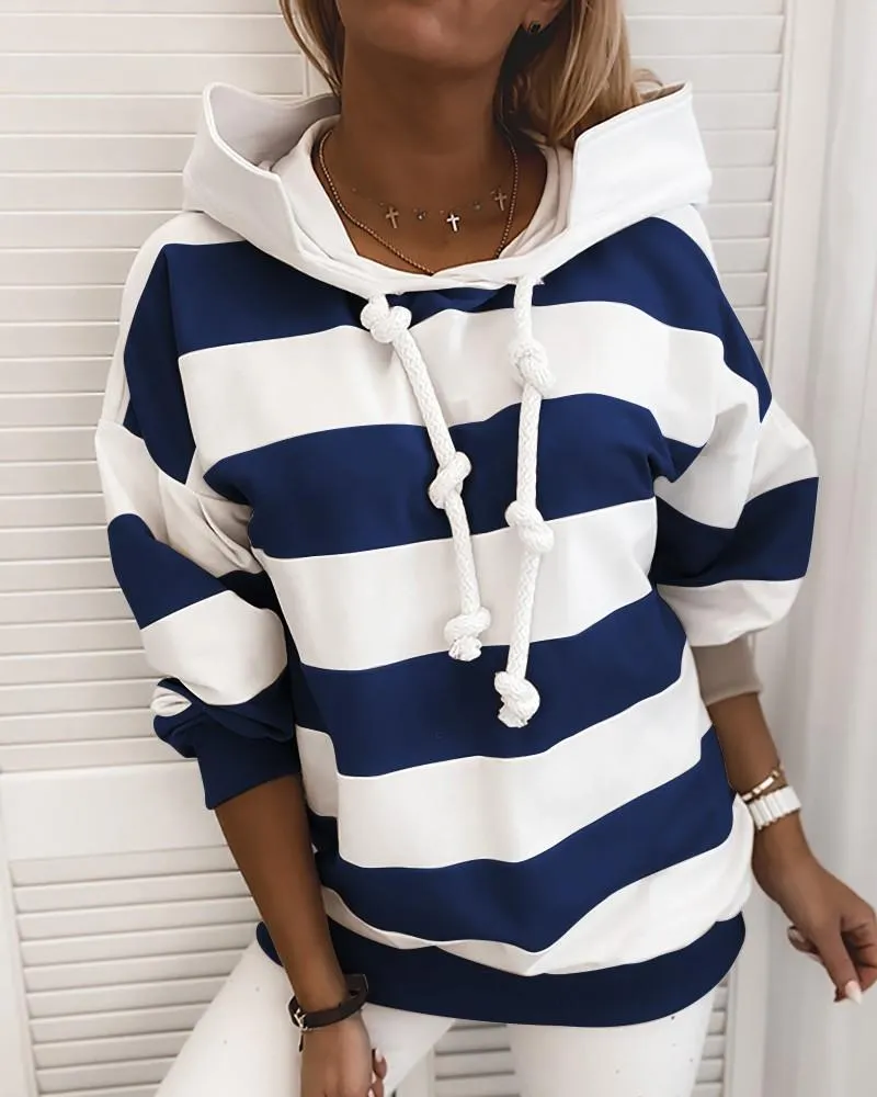 Kvinders Hoodies & Sweatshirts Hoodie 2021 Mode Langærmet Efterårsstribet Ladies Tynd Top