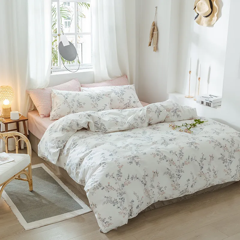 Imprimé floral Ultra doux 100% coton Twin Queen Literie King Size Drap-housse Enfants Filles Ensemble de lit Housse de couette Taies d'oreiller T200706