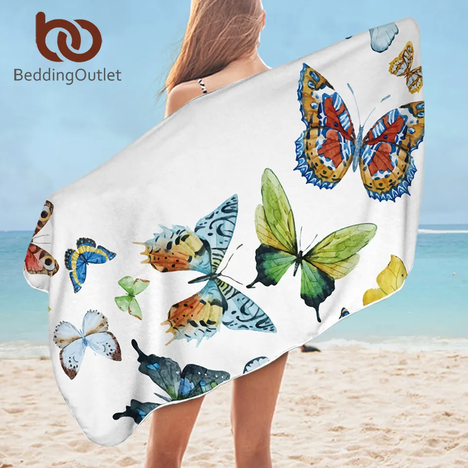 BettwäscheOutlet Flying Butterfly Badetuch Badezimmer Mikrofaser Weißes Strandtuch für Erwachsene Tropische Decke 75x150cm Serviette 210318