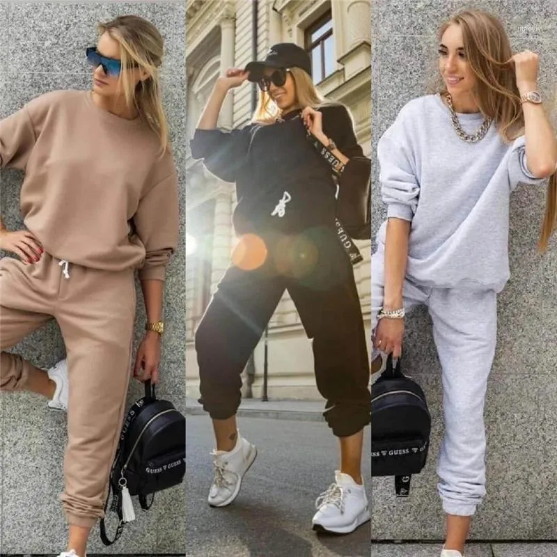 Herbst Winter Zwei Stück Set Trainingsanzug Frauen Kleidung Solide Pullover Sweatshirt Top Hosen Freizeit Schweiß Anzüge frauen Sets Outfits1