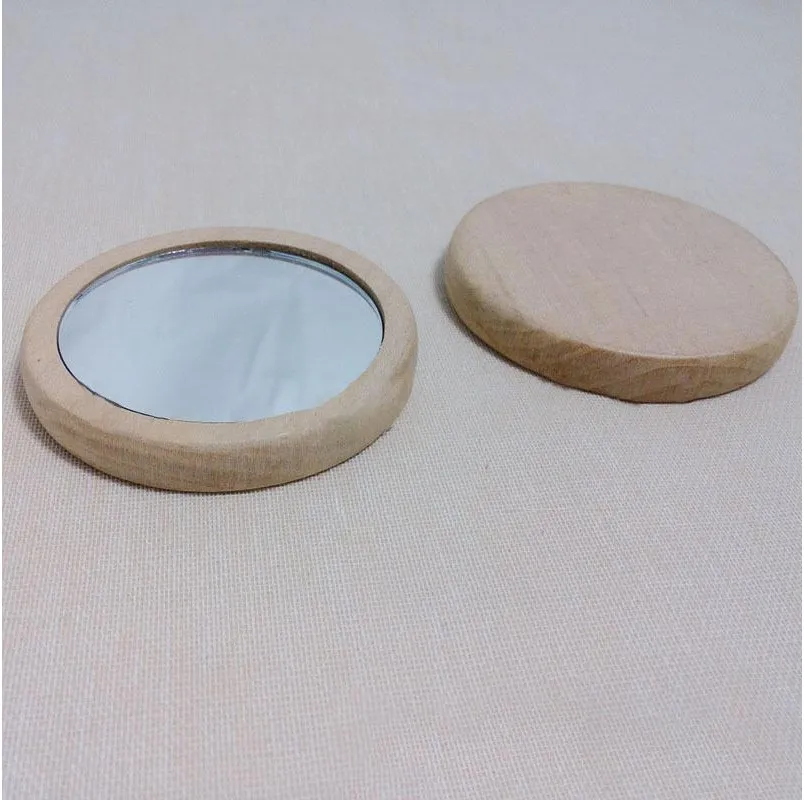 Mini Round Makeup Mirror Wooden Borders Hand Mirrors Primary Color Pocket Looking Glass Fashion Lady Cosmetic Decor 1 5ys G2