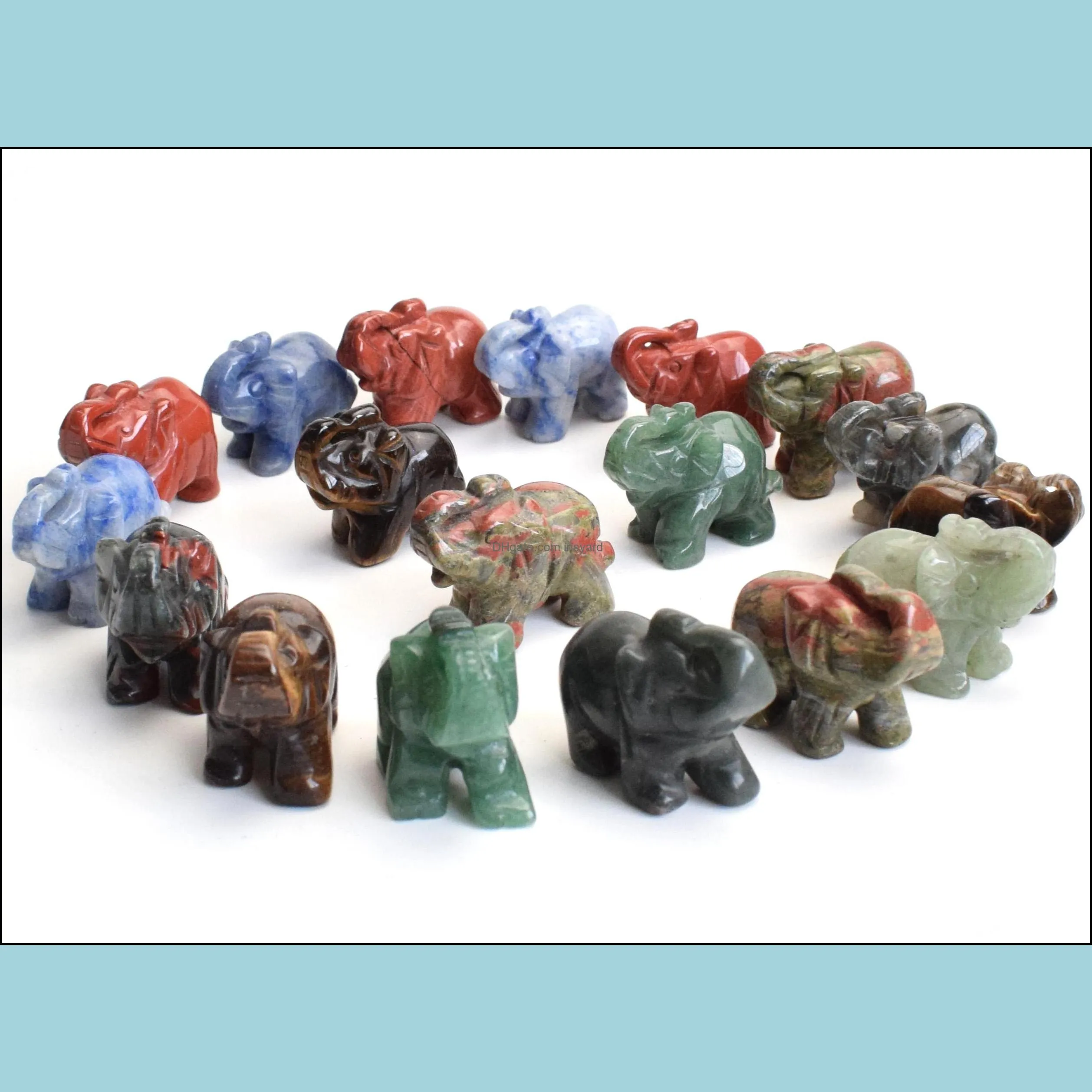 1.5 INCHES Small Size Elephant Statue Crafts Natural Chakra Stone Carved Crystal Reiki Healing Animal Figurine 1pcs