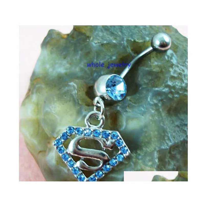 d0422 ( 1 color) belly button superman belly ring body piercing jewelry fashion charm 14ga 5/8 balls navel belly dangle piercing