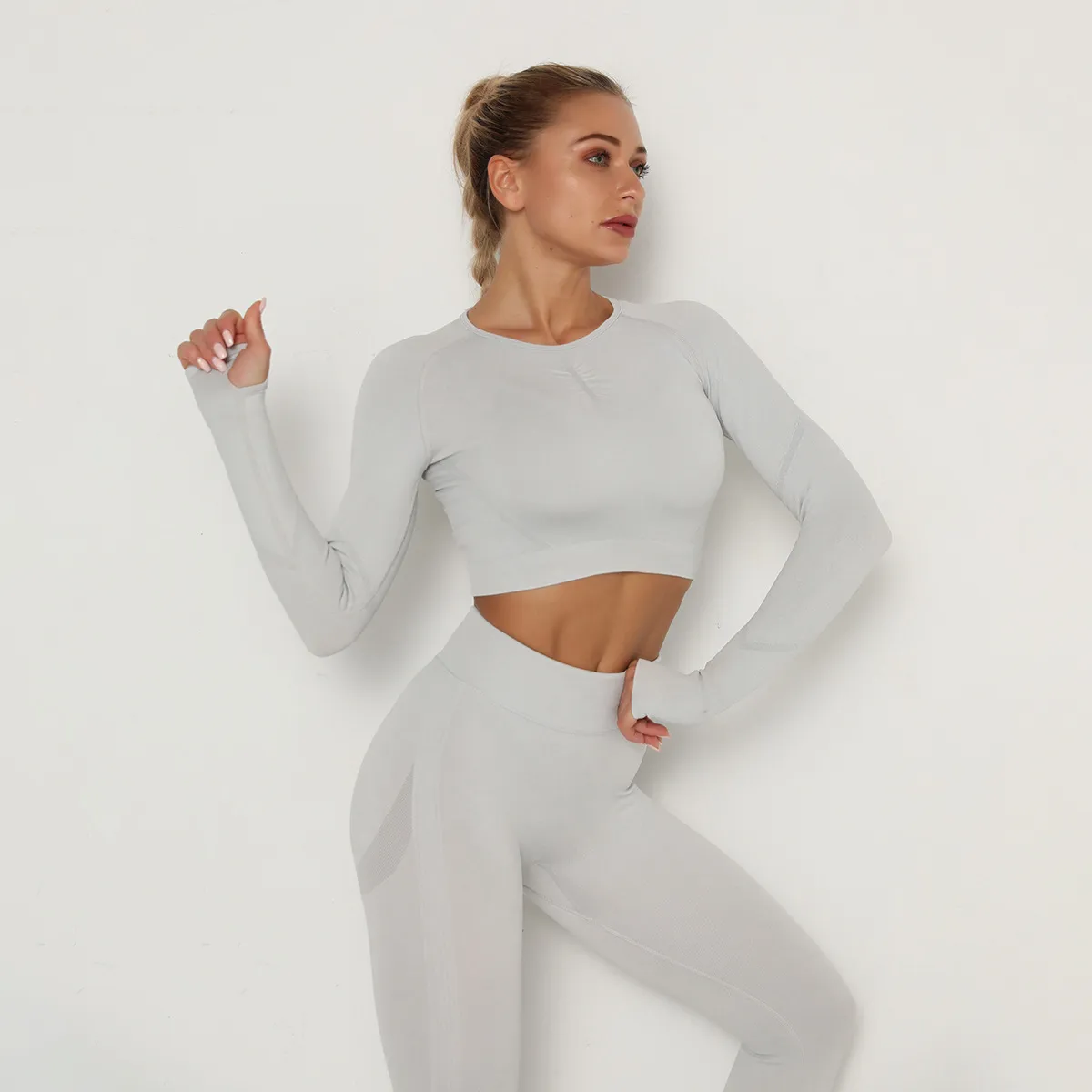 High Elasticity Long Sleeve Yoga Crop Top For Women Quick Drying