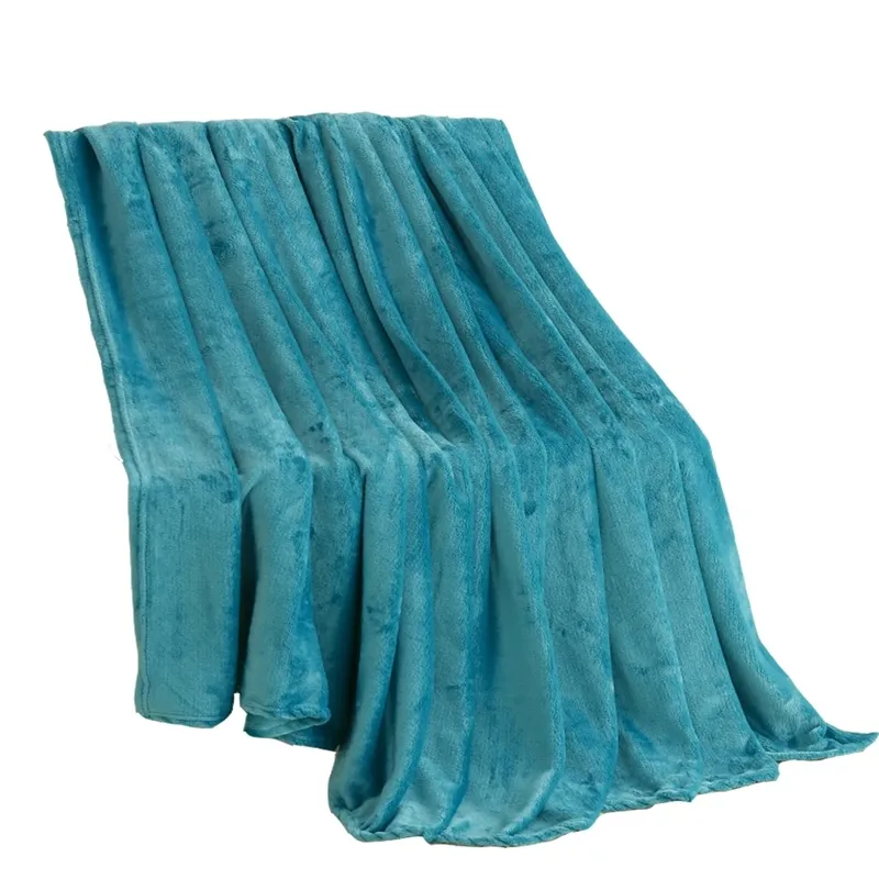 Beddowell Coral Fleece Blanket Solid Blue Polyester Plaid Bedsheet Single Doube Bed Queen King Size Faux Fur Blankets On The Bed 201112