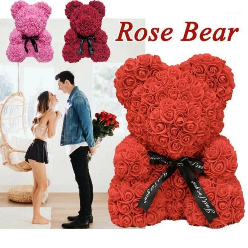 35cm 23cm Romantic Cute 3D Solid Rose Flowers Bear Wedding Decoration Party Valentine's Day Gifts for Girlfriend1