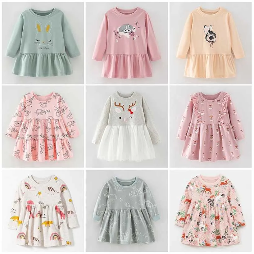 Märke kvalitet vår klänningar för tjejer 100% bomull baby flicka kläder långärmad toppar barn kläder spädbarn klänning 220106