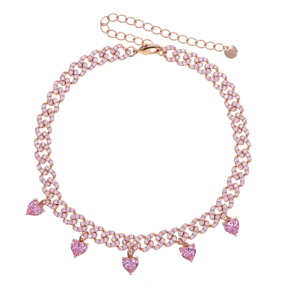 ◆VVV◆ Pink Heart Chain Choker Necklace 22FWNK065PKF DHgate.com:Pink Heart Choker Necklace: Delicate CZ Crystal