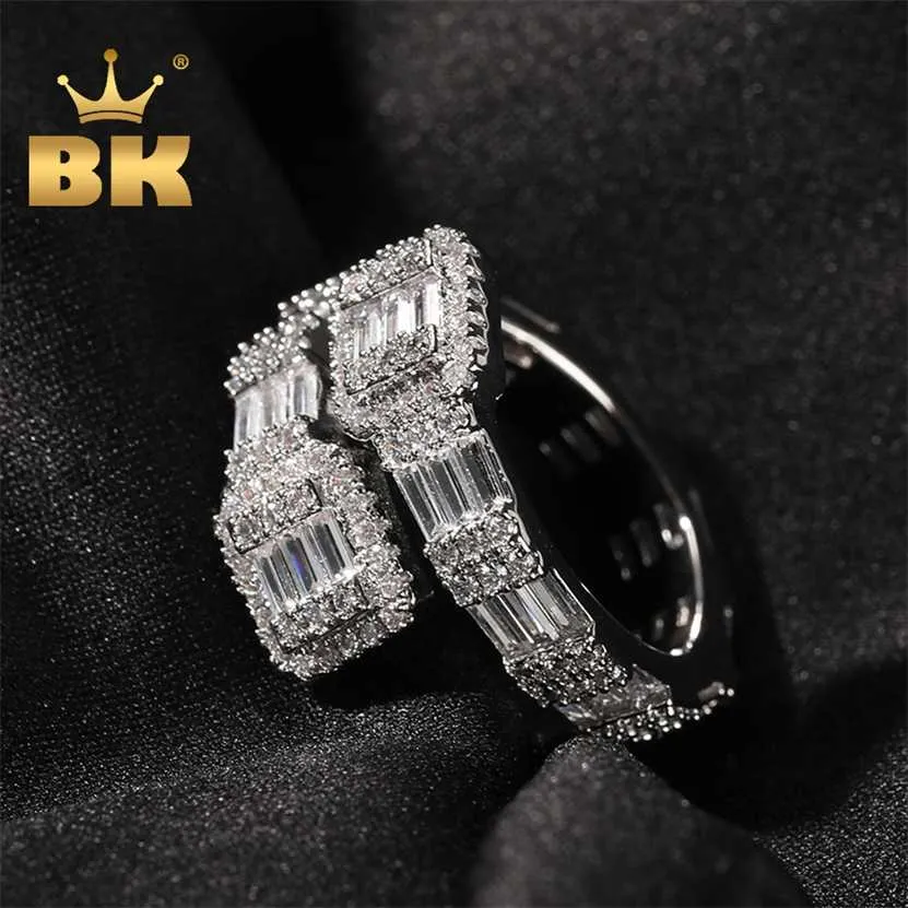 THE BLING KING Baguette Zircon Rings Iced Out Bling Square Cubic Zirconia Men Charm Luxury Fashion Hiphop Jewelry For Gift 220122