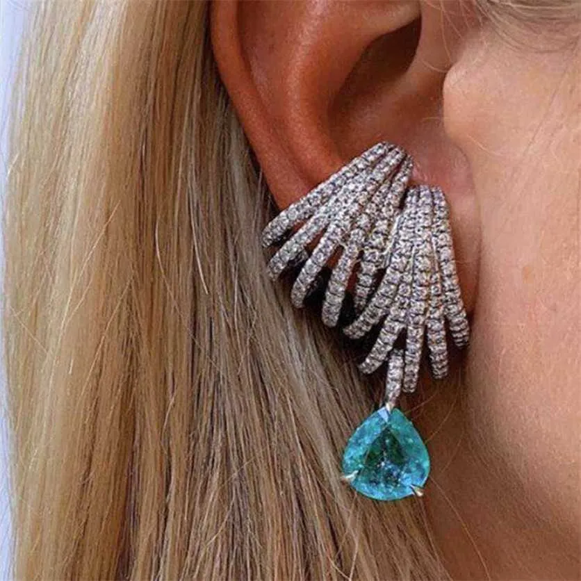 Godki luxe double griffes goujons boucles d'oreilles tendance zircone cubique zircon indien boucles d'oreilles pour femmes de mariage fiançailles bijoux cadeau 220209