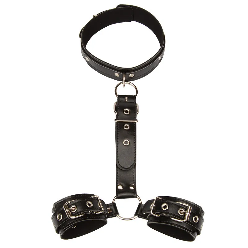 Female Leather Handcuffs Neck collar Wrist strap Fetish Bondage Erotic sex toys Bdsm Restraint sex toy for Couple Adult sex game