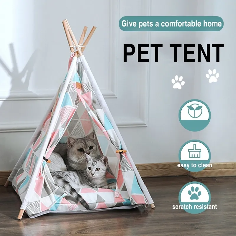 Pet Çadır Evi Kedi Yatağı Taşınabilir Teepee Kalın Yastık ve 6 Renkli Köpek Yavru Gezi Açık Kapalı 201123