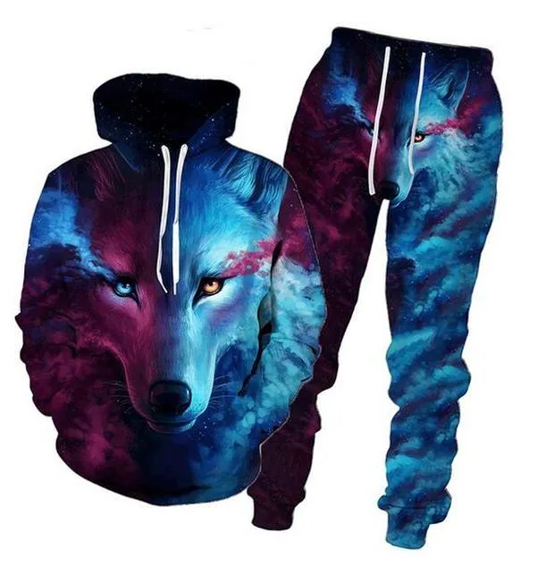 13 Farben Wald Wolf Hoodie Anzüge Herren Lustige 3D Tierdruck Sweatshirt Set Herbst Winter Paar Trainingsanzüge