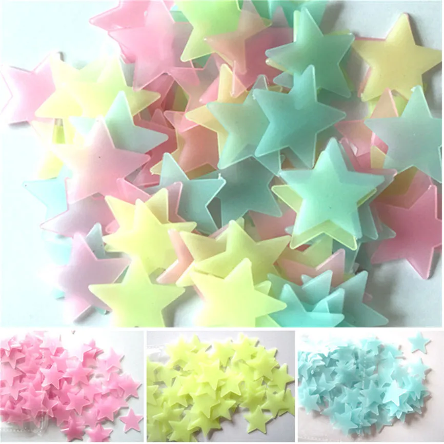 100 pcs/Set 3D stars glow in the dark Luminous Wall Stickers for Kids Room Home Decor Decal Wallpaper Decorative Special