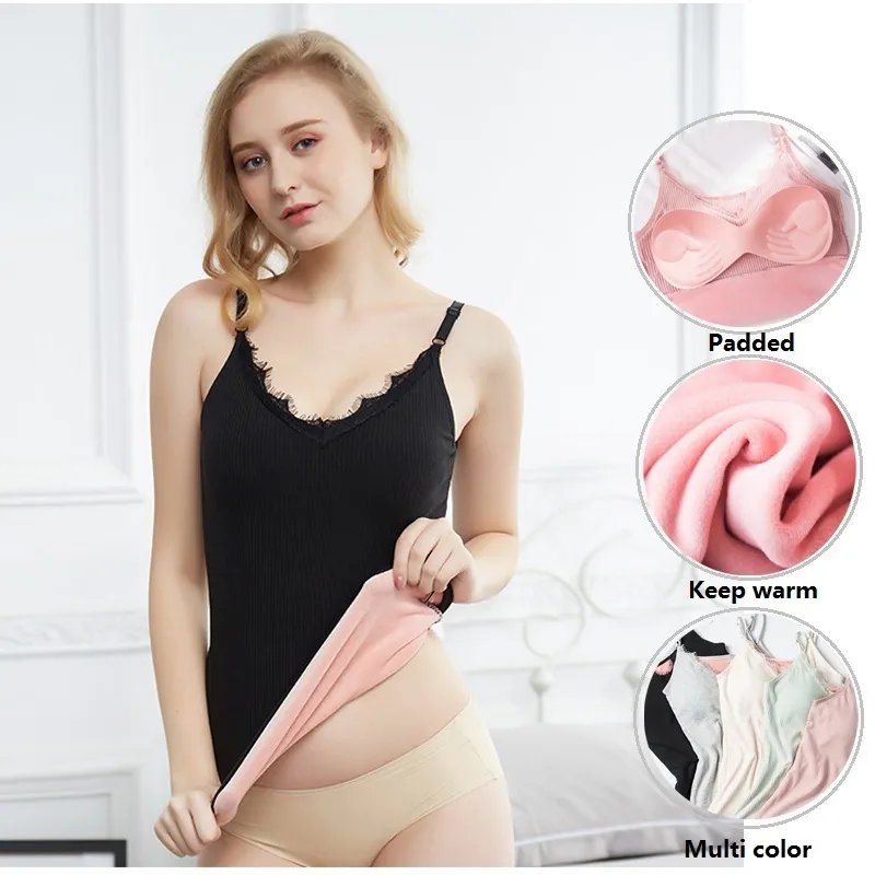 Stretch Cotton Cami With Built In Bra And Velvet Straps Womens V Neck  Nursing Cami Top With Padded Lace Camisole For Warmth Plus Size Available  Y200701 From Luo02, $9.46