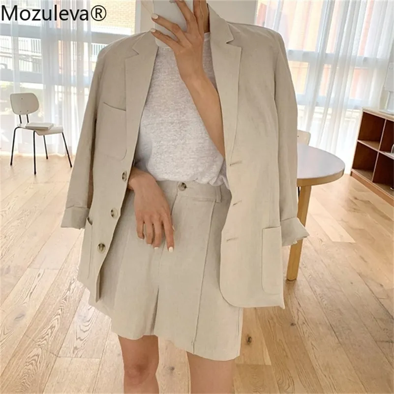 Mozuleva 2020 nouvel été femmes 2 pièces ensembles assortis jambe large pantalon court décontracté coton et lin poche Lady Biker Shorts costume T200701