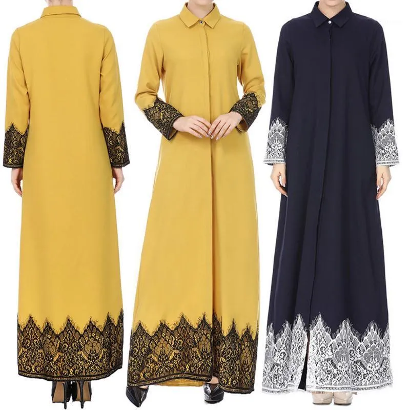 Muslimische Frauen, Spitzenbesatz vorne, Abaya, muslimischer Maxi-Kaftan, Kimono, Dubai, islamische Kleidung, Abayas für Frauen_3.301