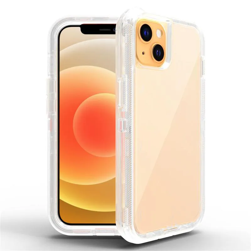 Transparent 3 i 1 Defender Telefonfodral för iPhone 13 12 11BMINI XS Max XR X Armor Rensa stötskyddade hårt lock