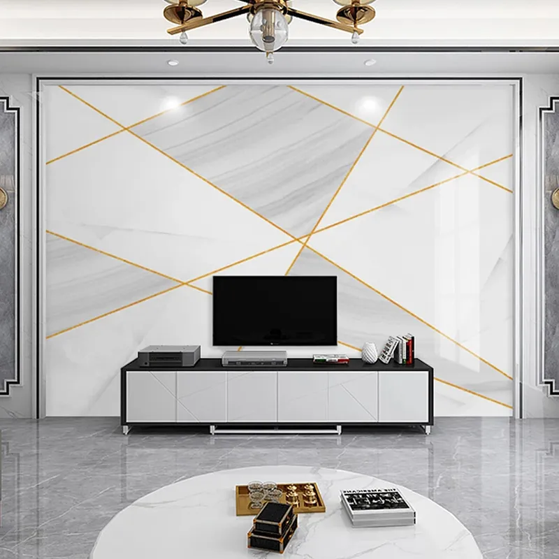 Пользовательские 3D Mural Обои Современный Белый Серый мрамор Геометрическая Гостиная ТВ фоне стены Картина Водонепроницаемый Холст