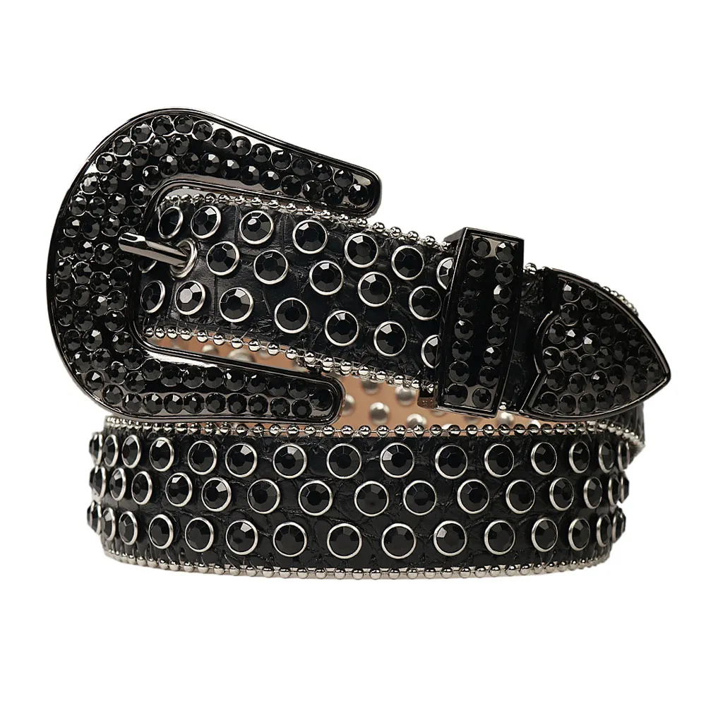 Vintage Western Rhinestones Belt Removable Buckle  Cowgirl Bling Leather Crystal Studded Belt For Women Men