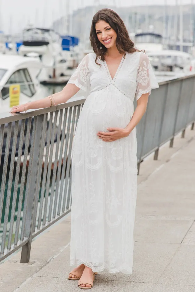 White Lace Maternity Dress Travel Pregnant Women New Clothes Vintage Formal Occasion Clothing Prom Dress For Baby Wholesale