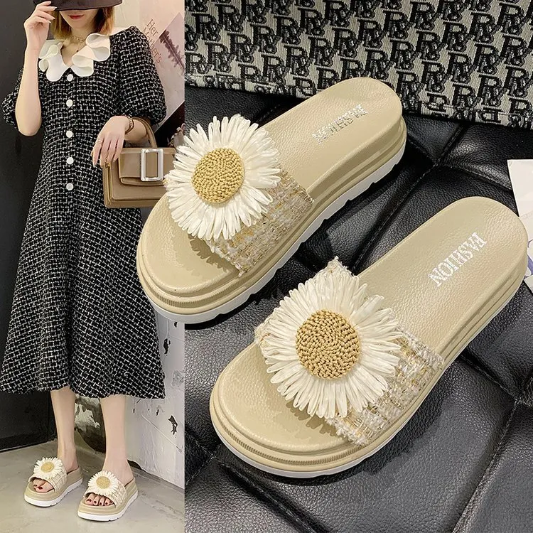 flower lace Slippers Women Slides Summer Sandals Slippers Thick Soles Flat Platform Female Floral Beach Shoes Flip Flops 2020 X1020