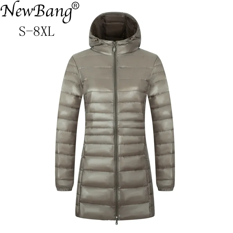 NewBang 6XL 7XL 8XL Damenjacke Große Größe Lange Ultraleichte Daunenjacke Frauen Winter Warmer, winddichter, leichter Daunenmantel 210204