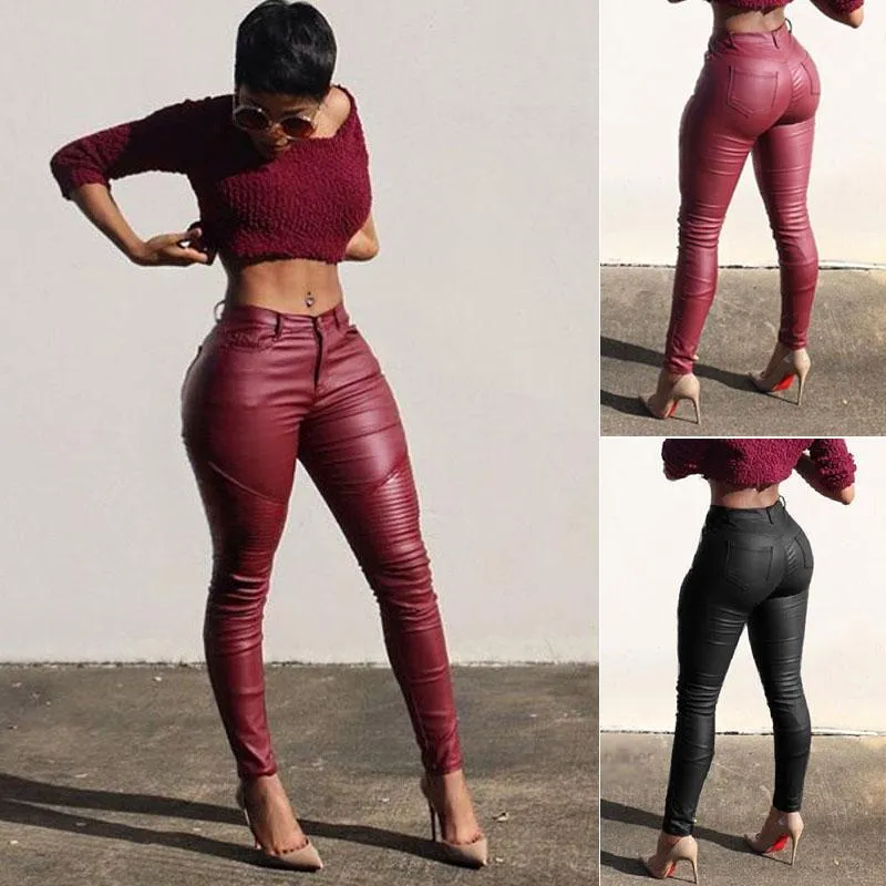 DHgate Womens Leather Pants Shiny High Waist Skinny Stretch Pants Slim Fit Long Leggings Apparel