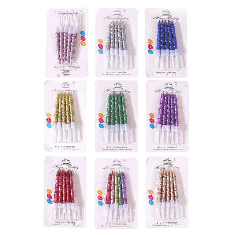 10pc/pack Thread Color Birthday Candles with Stand Cake Candle Party Supplies Wedding Cake Decorations